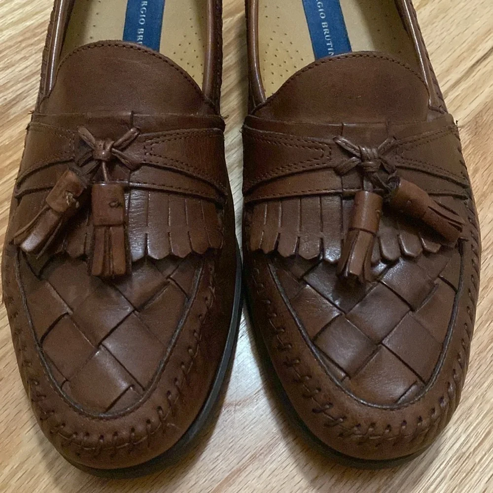 GIORGIO BRUTINI Austin Loafers Mens 9.5M Brown Woven Leather Tassel Old Money